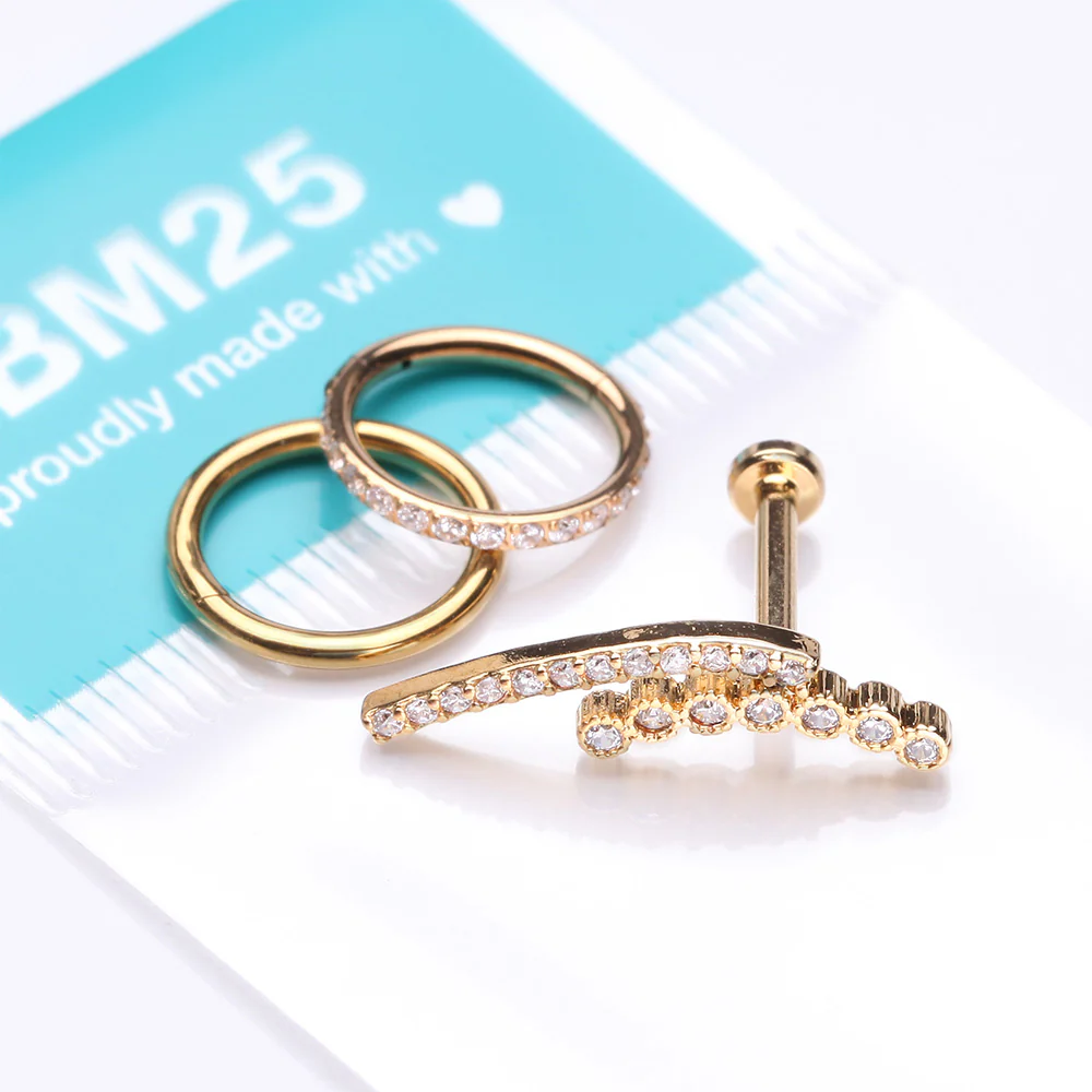 3 Pcs of Assorted Everyday Golden Curvature Sparkle Lined Stud x Clicker Package - Image 3