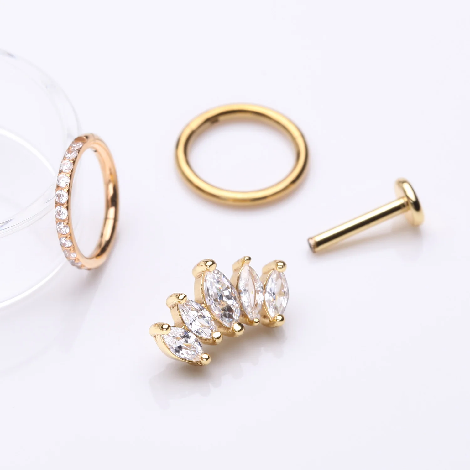 3 Pcs of Assorted Everyday Golden Marquise Sparkle Curve Stud x Clicker Package - Image 2