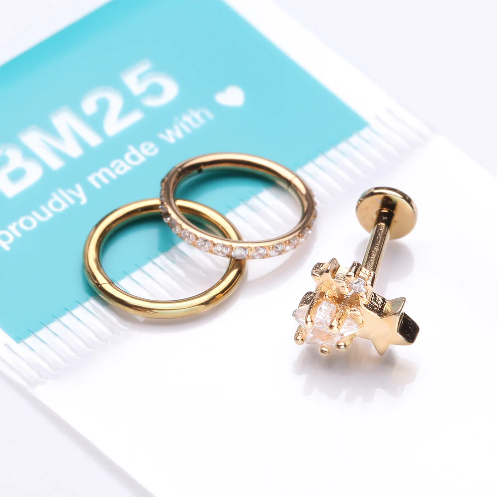 3 Pcs of Assorted Everyday Golden Sparkle Stars Stud x Clicker Package - Image 3