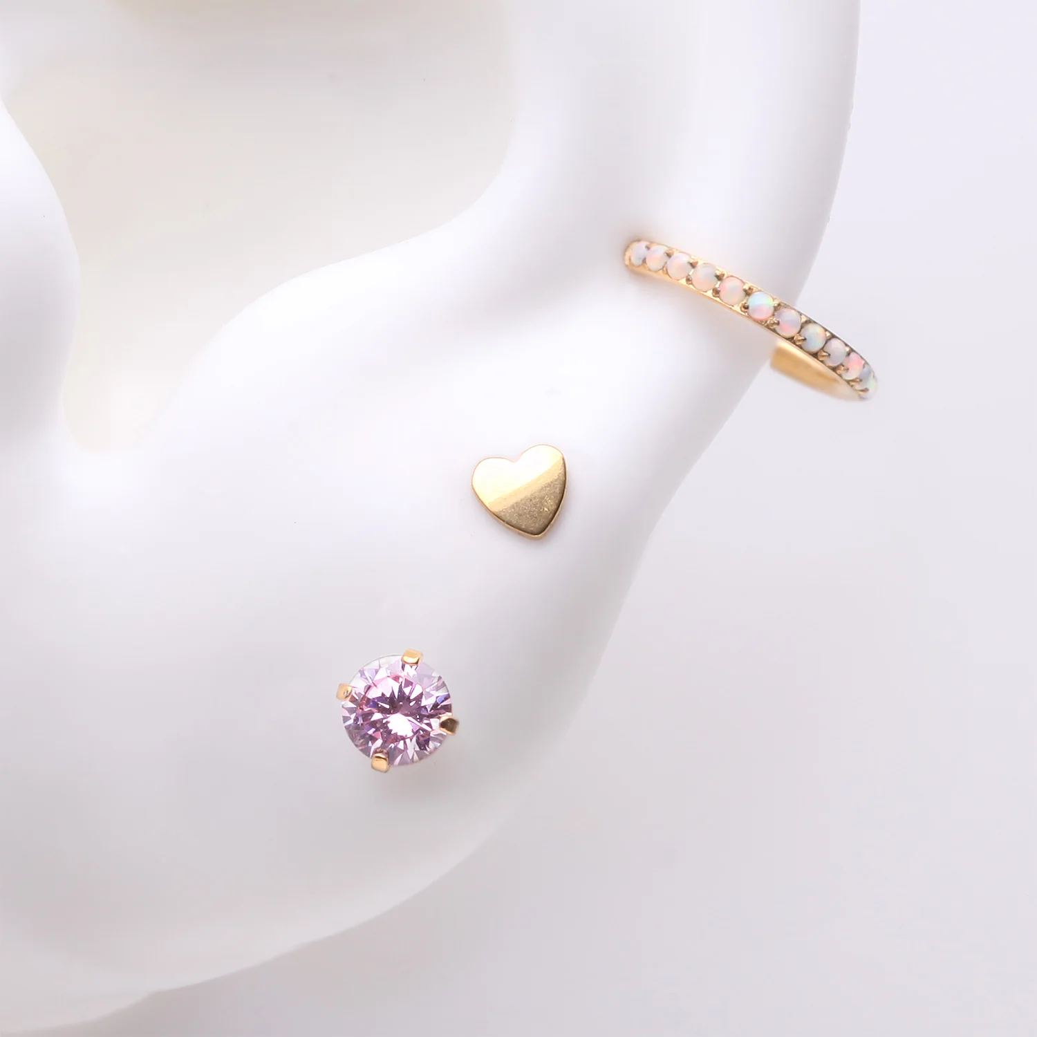 3 Pcs of Assorted Everyday Pink Rose x Heart Pure24K Titanium Stud x Clicker Package