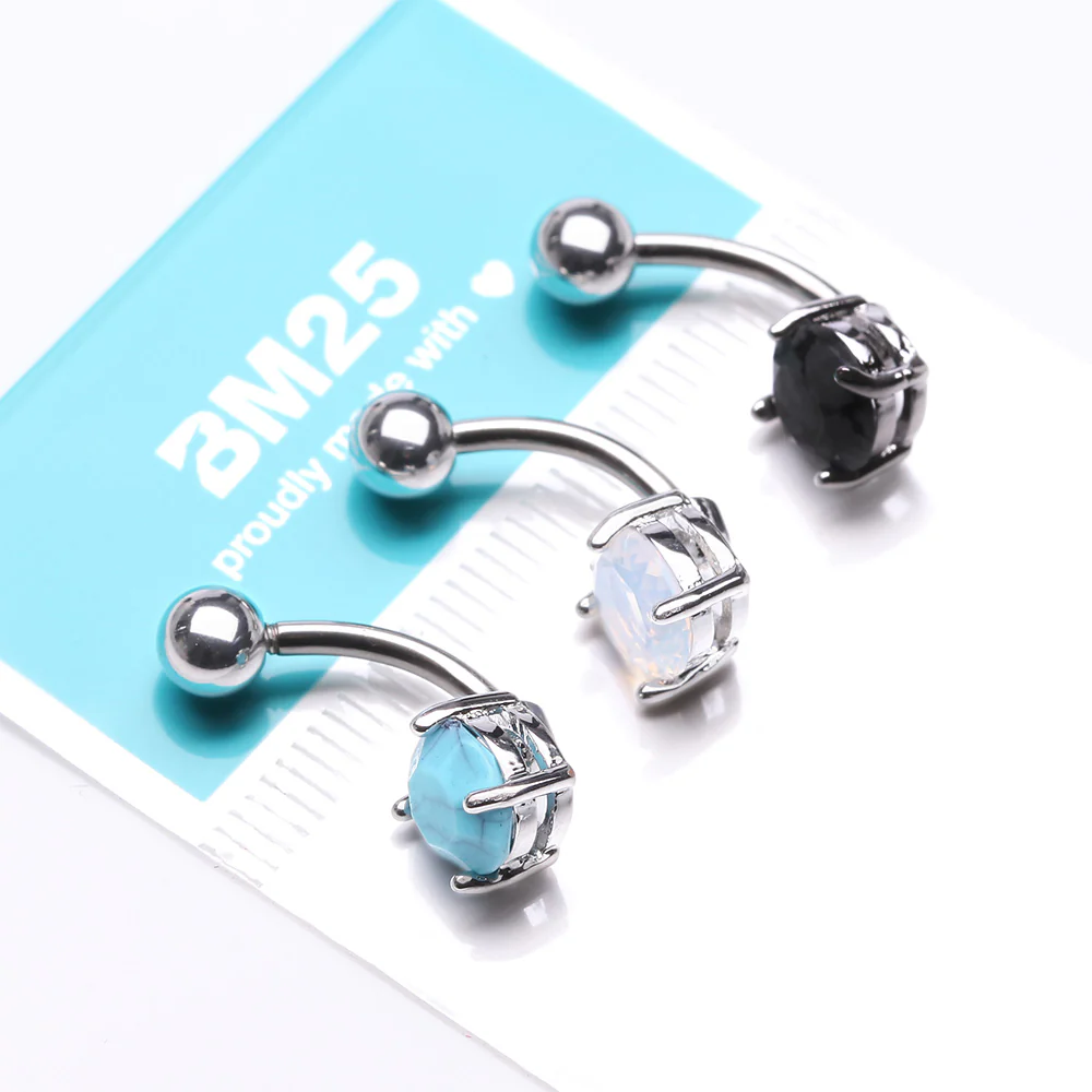 3 Pcs of Assorted Precious Stone Prong Set Belly Button Ring Package - Image 4