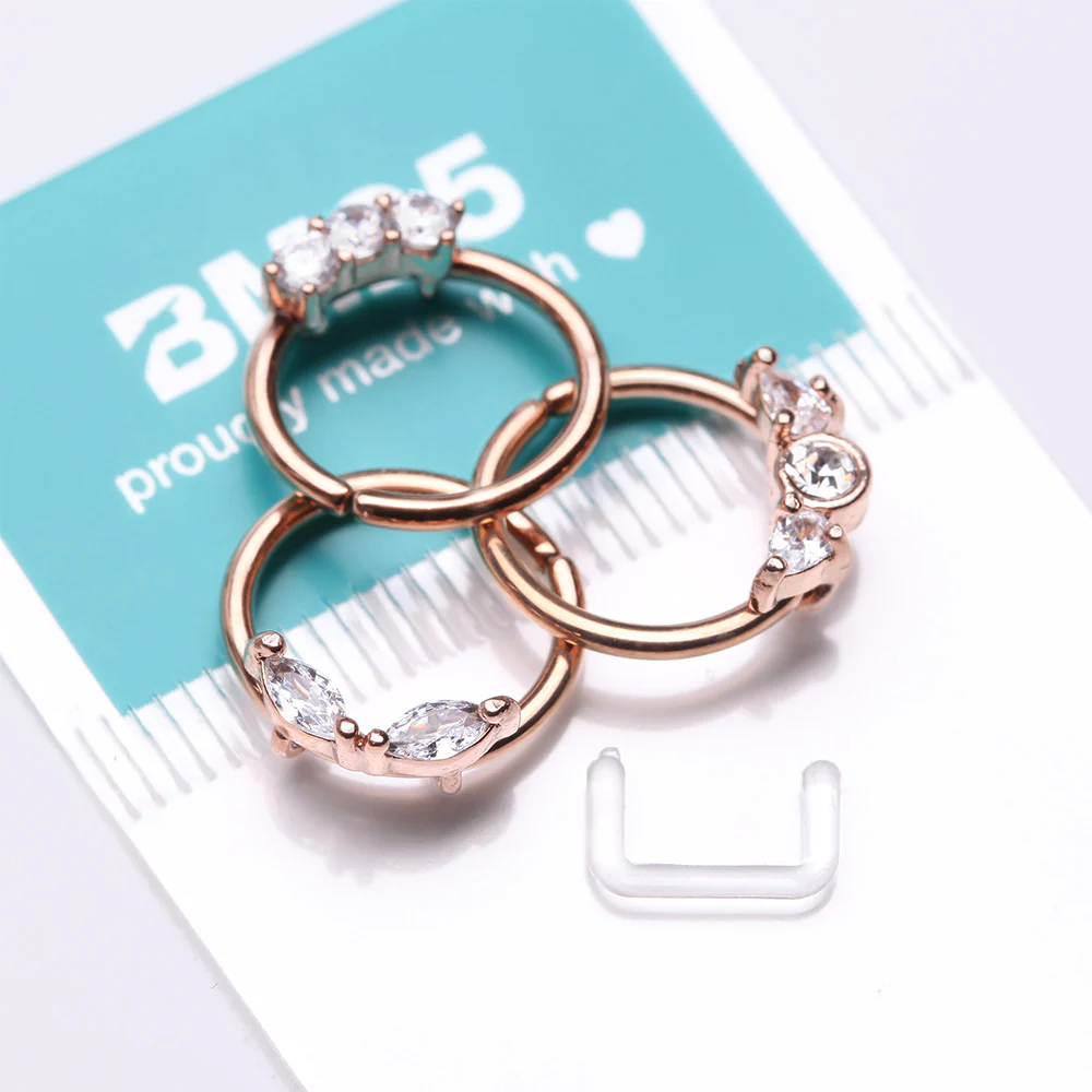3 Pcs of Assorted Rose Gold Dainty Gem Bendable Hoop Ring with Clear Retainer Package - Image 4