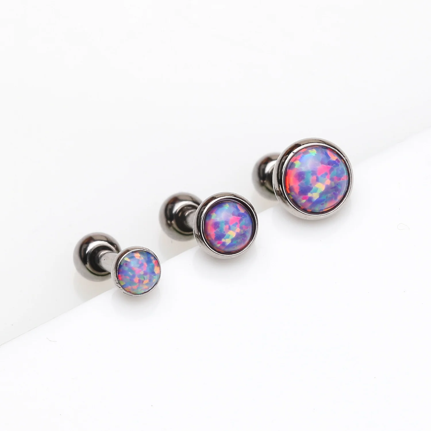 3 Pcs of Assorted Size Fire Opal Top Cartilage Tragus Barbell Stud Package
