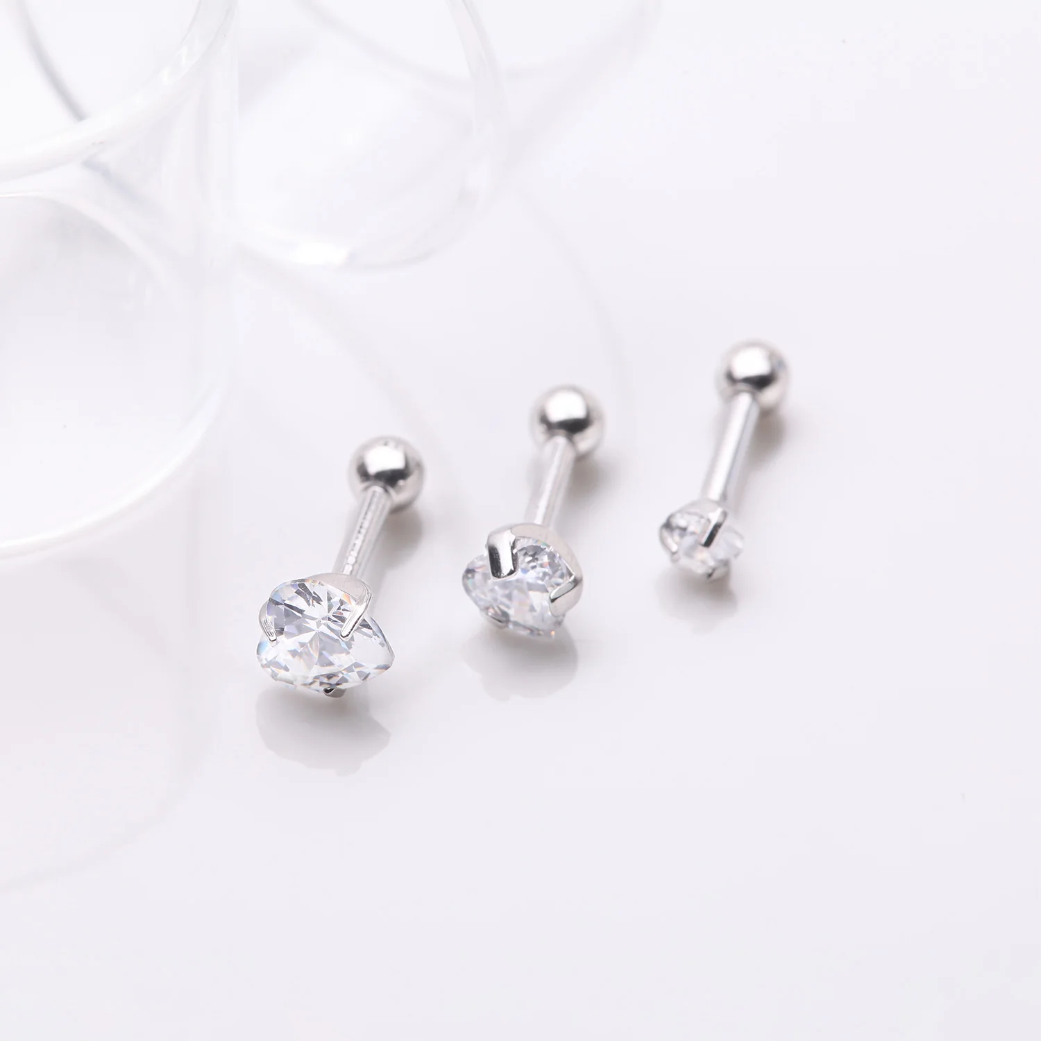 3 Pcs of Assorted Size Heart Sparkle Gems Cartilage Tragus Barbell Earring Package - Image 2