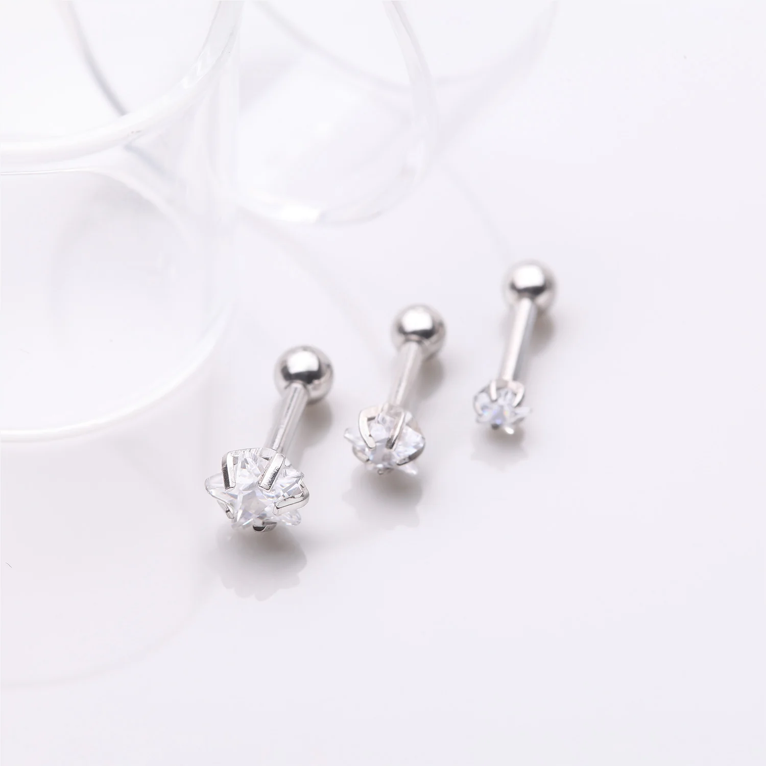 3 Pcs of Assorted Size Star Sparkle Gems Cartilage Tragus Barbell Earring Package - Image 2