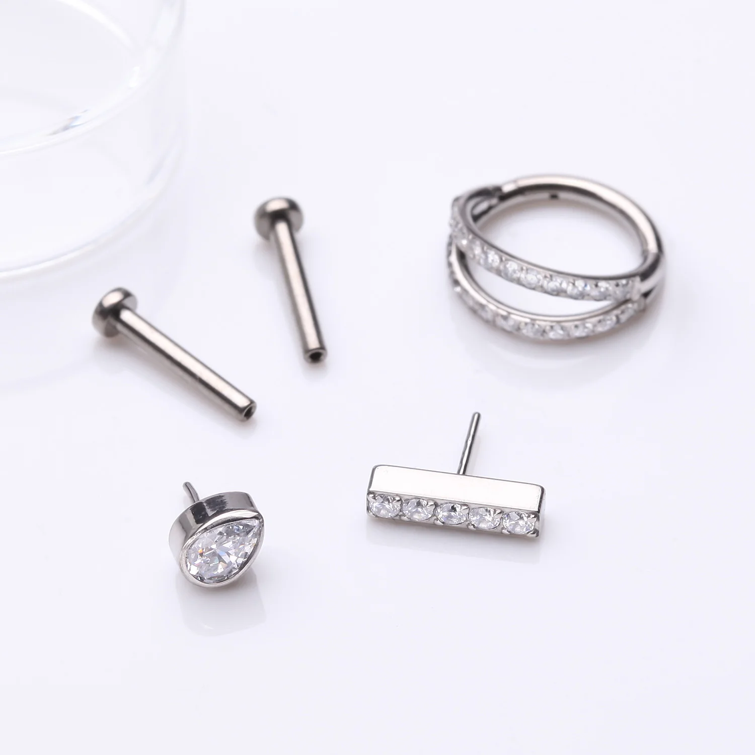 3 Pcs of Assorted Everyday Titanium Gem Lined Rectangle Stud x Double Hoop Gems Package - Image 2