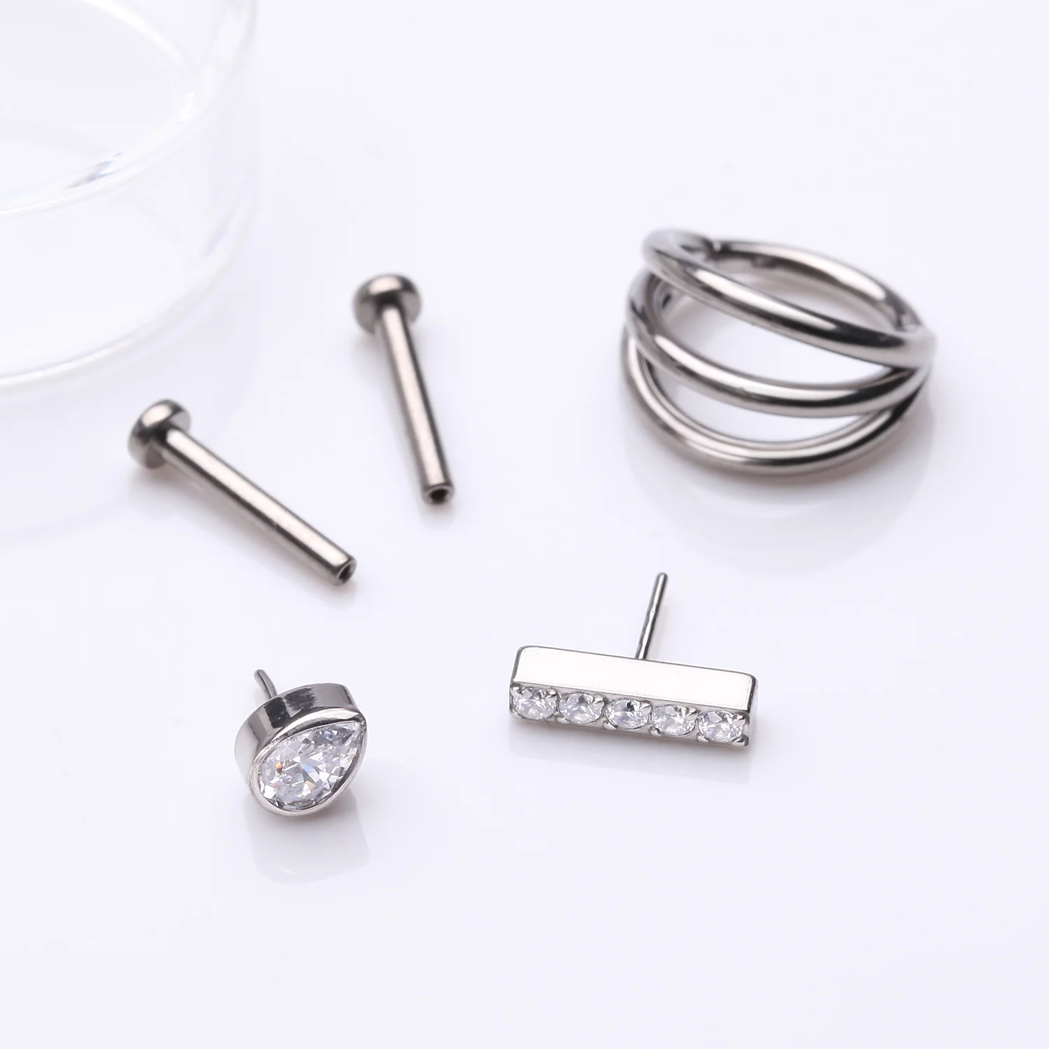 3 Pcs of Assorted Everyday Titanium Gem Lined Rectangle Stud x Triple Row Hoops Package - Image 2