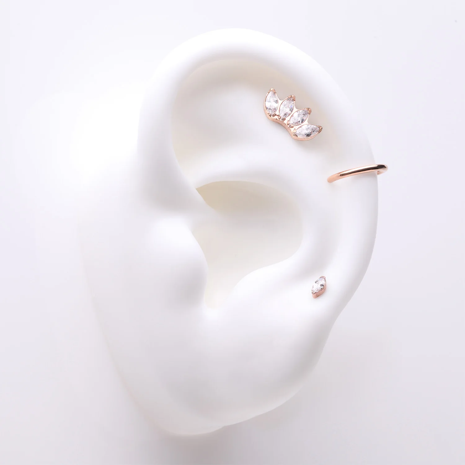 3 Pcs of Assorted Titanium Rose Gold Brilliant Marquise Stud x Clicker Package