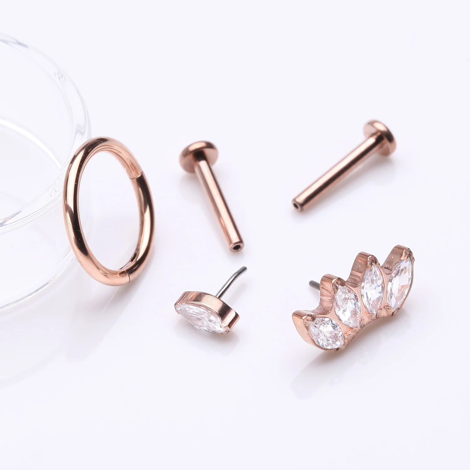 3 Pcs of Assorted Titanium Rose Gold Brilliant Marquise Stud x Clicker Package - Image 2