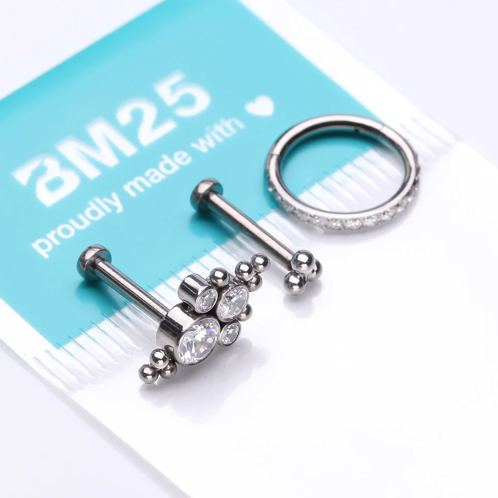 3 Pcs of Assorted Titanium Royal Bali Bauble Beaded Stud x Clicker Package - Image 3