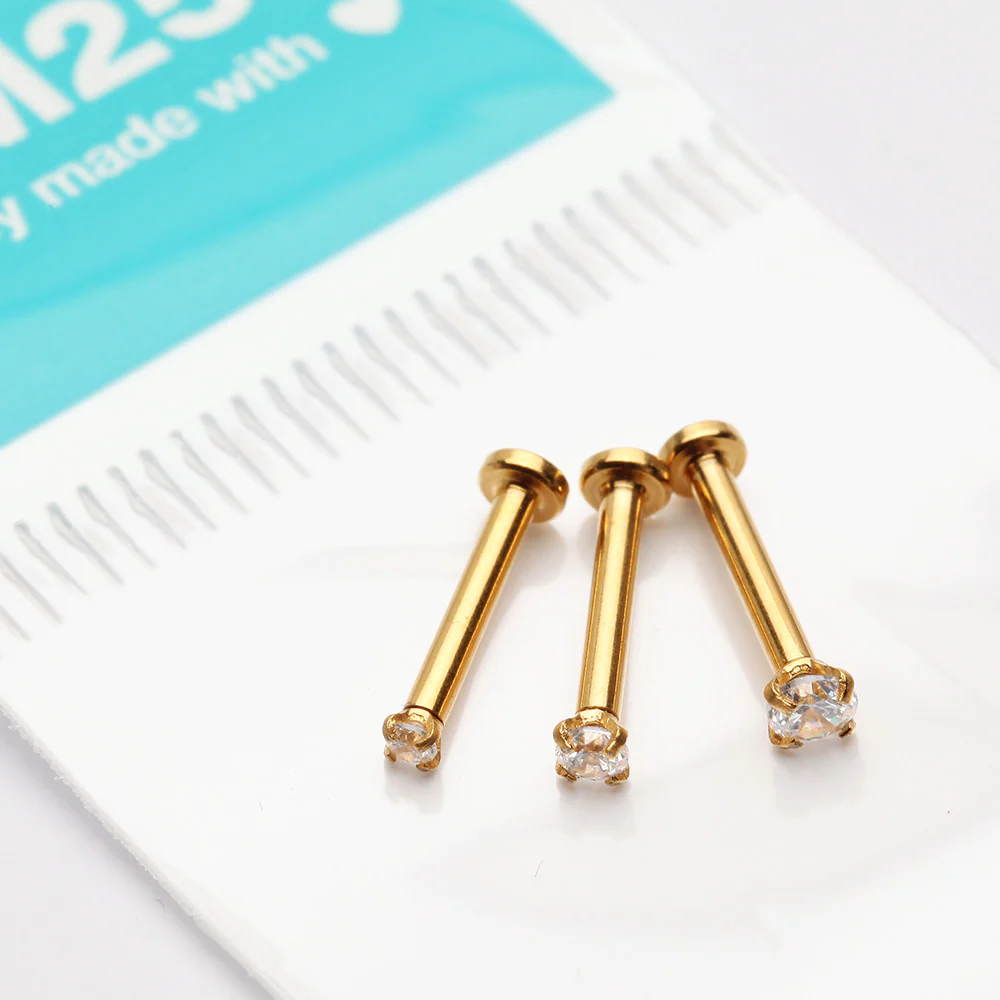 3 Pcs of Assorted Golden Prong Set Sparkle Gem Steel Micro Labret Package - Image 3