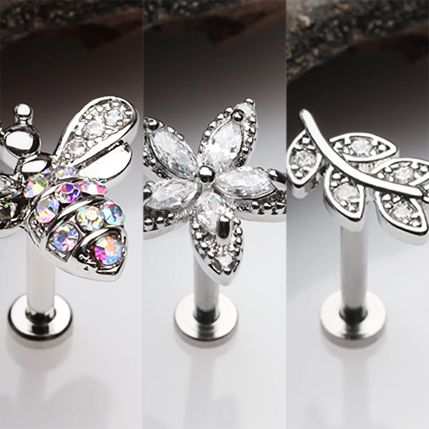 3 Pcs of Assorted Honey Bee Flower Leaf Internally Threaded Labret Package - Image 2