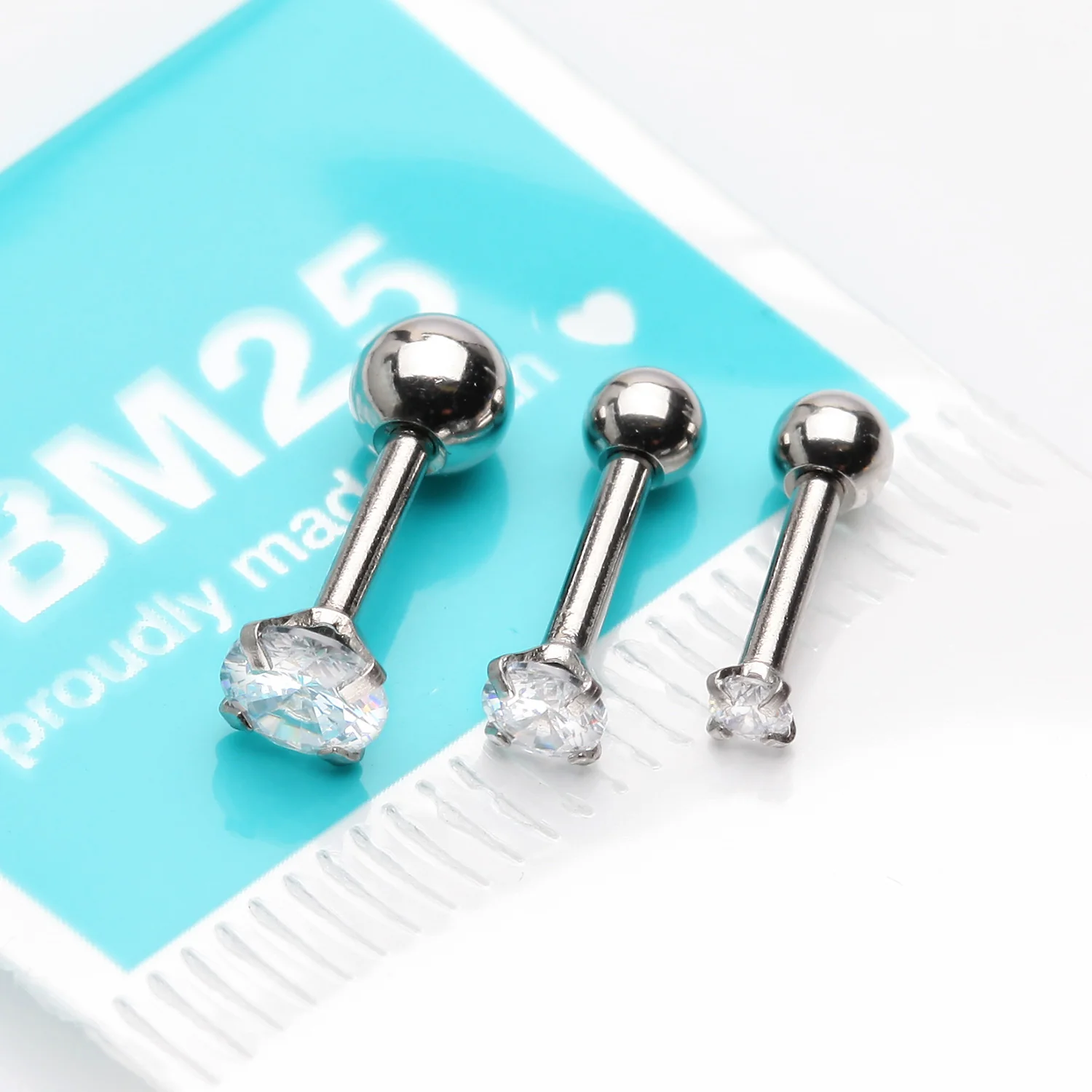 3 Pcs of Assorted Prong Set Gems Cartilage Tragus Barbell Earring Package - Image 2