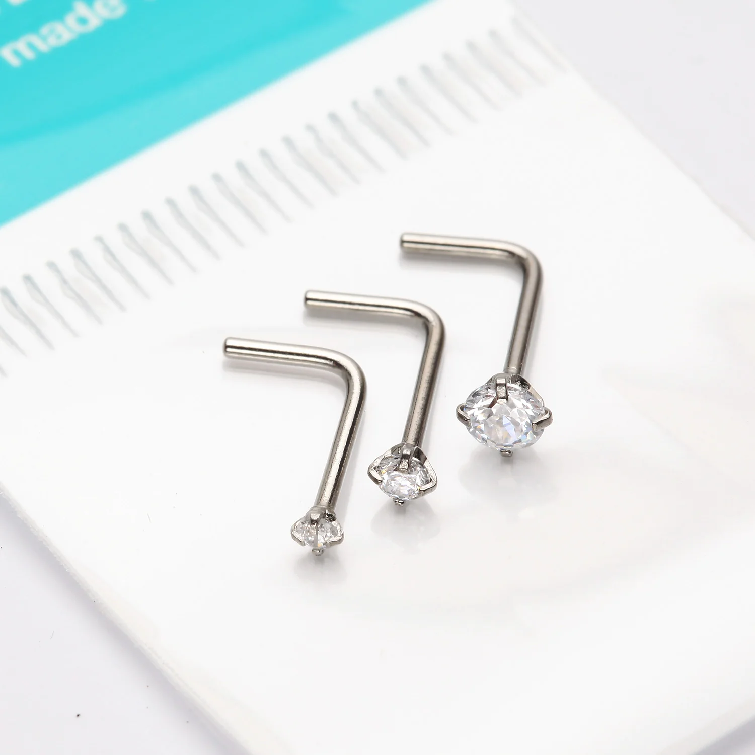 3 Pcs of Assorted Prong Set Sparkle Gem L-Shaped Nose Ring Package - Image 2