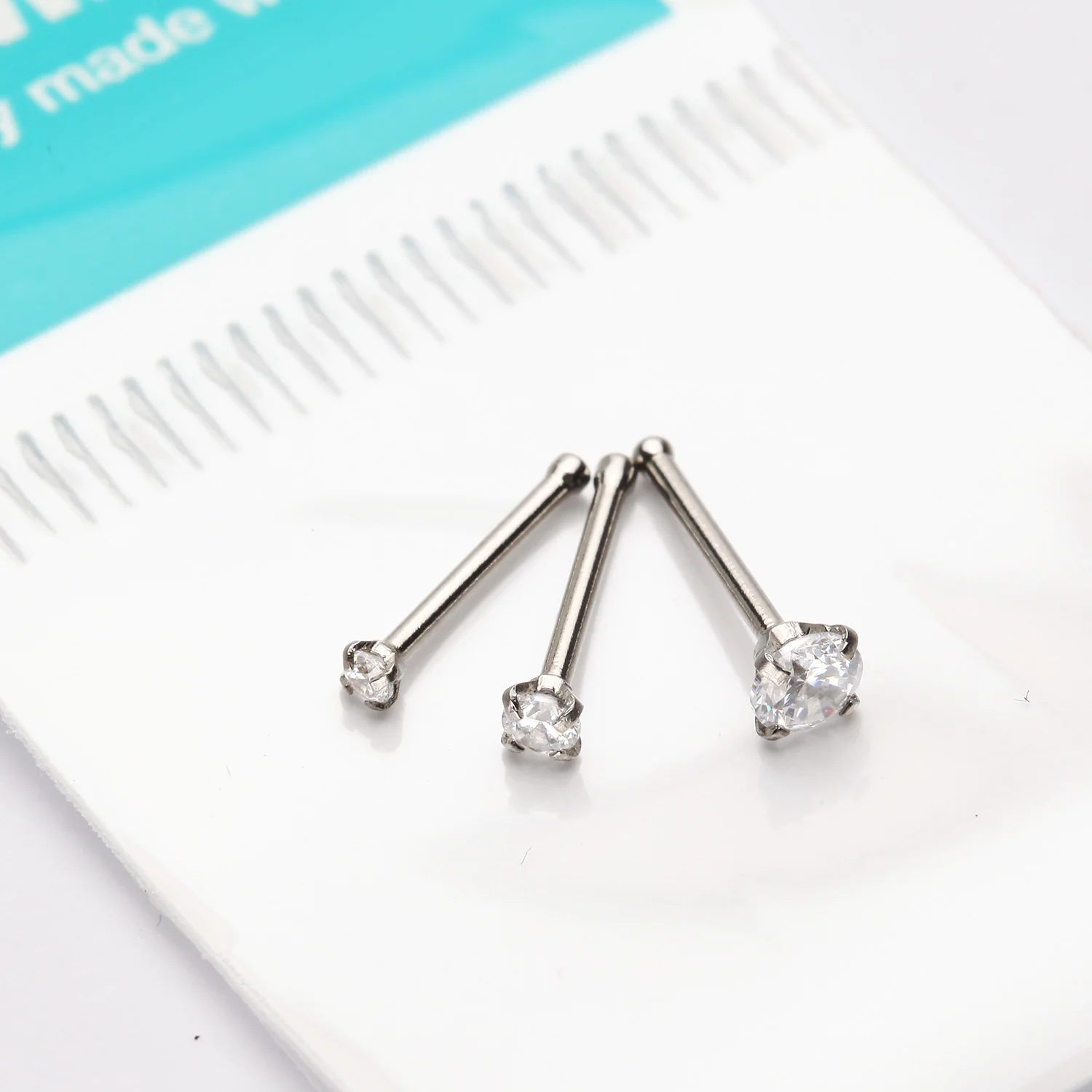 3 Pcs of Assorted Prong Set Sparkle Gem Nose Stud Ring Package - Image 2