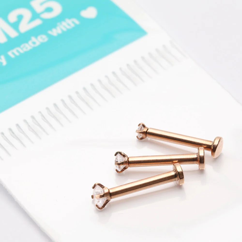 3 Pcs of Assorted Rose Gold Prong Set Sparkle Gem Steel Micro Labret Package - Image 3