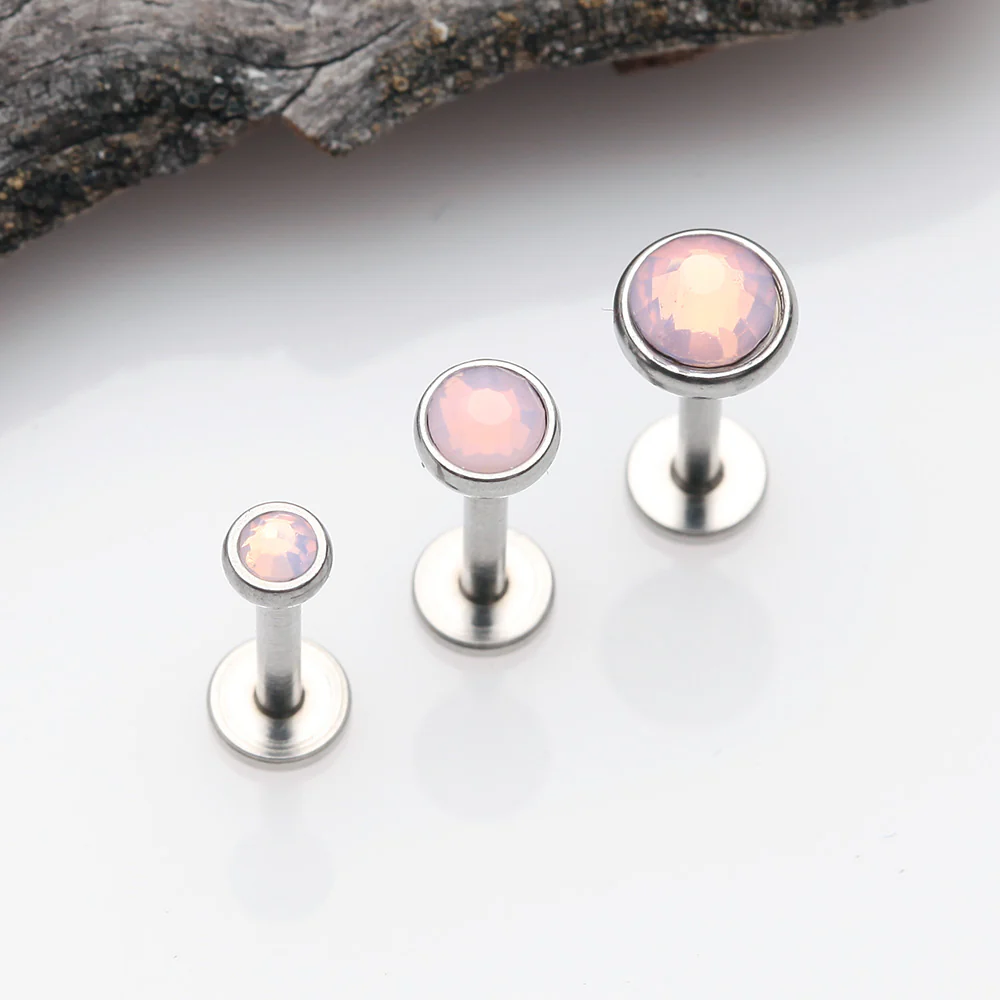 3 Pcs Pack of Opalite Sparkle Gem Internally Threaded Steel Labret* - Image 3