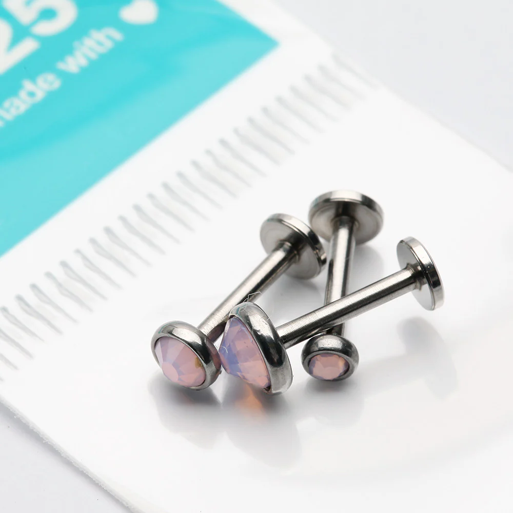 3 Pcs Pack of Opalite Sparkle Gem Internally Threaded Steel Labret* - Image 4