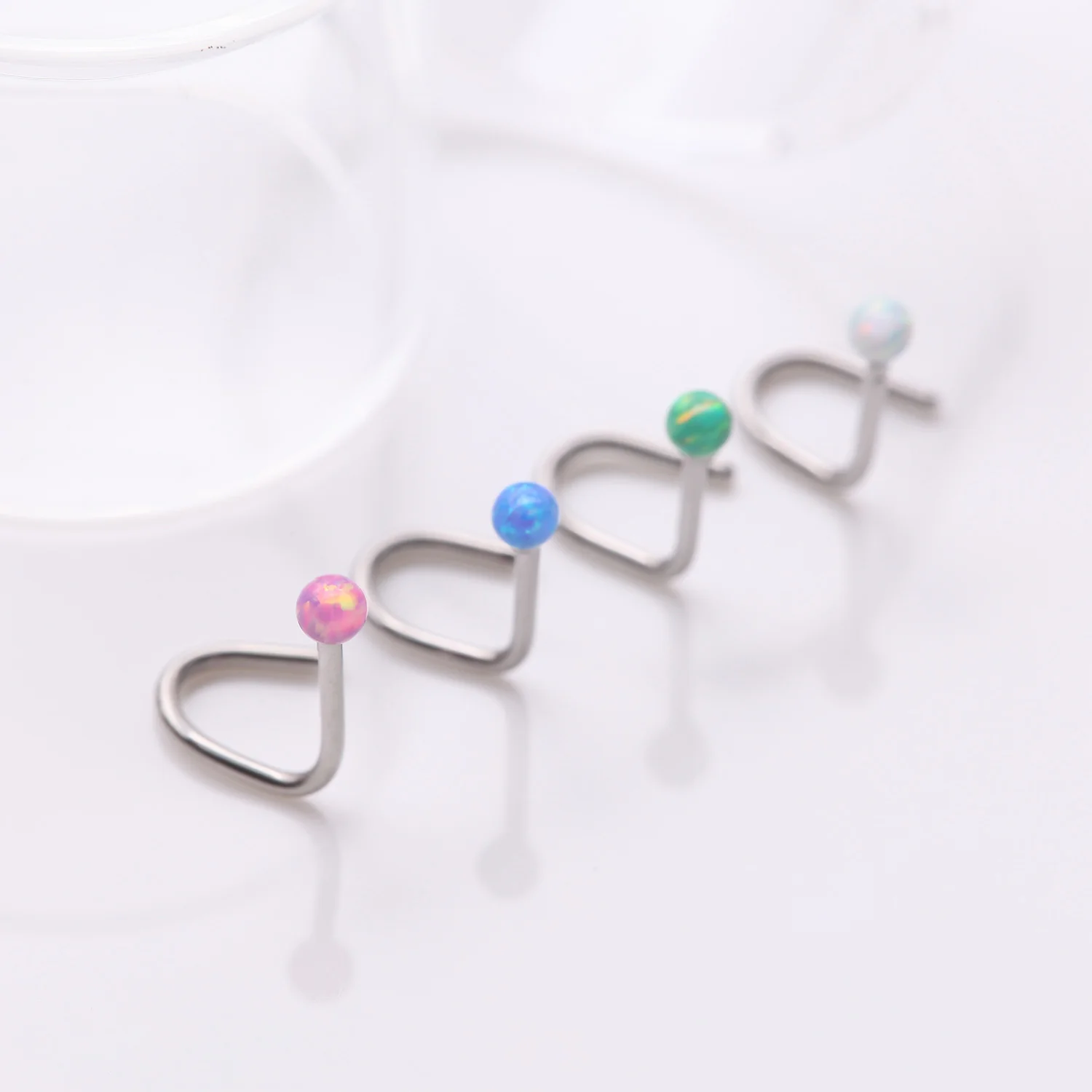 4 Pcs of Assorted Color Fire Opal Ball Top Nose Screw Ring Package - Image 2