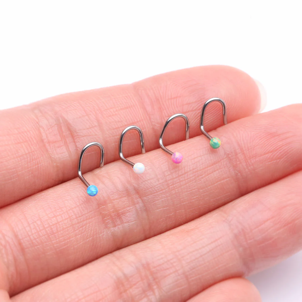 4 Pcs of Assorted Color Fire Opal Ball Top Nose Screw Ring Package - Image 3