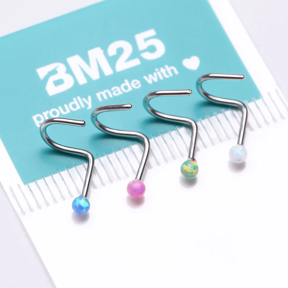 4 Pcs of Assorted Color Fire Opal Ball Top Nose Screw Ring Package - Image 4