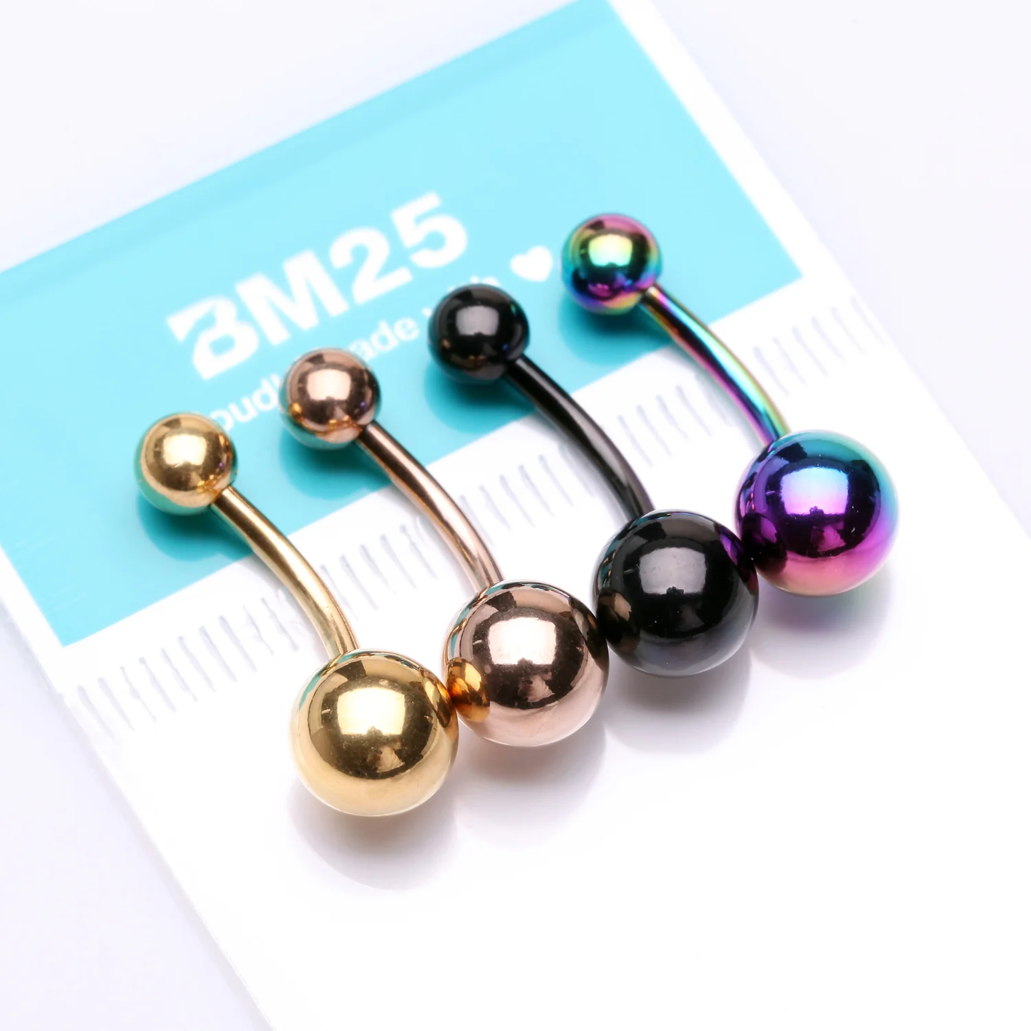 4 Pcs of Assorted Color Steel and Plated Belly Button Ring Package - Image 2