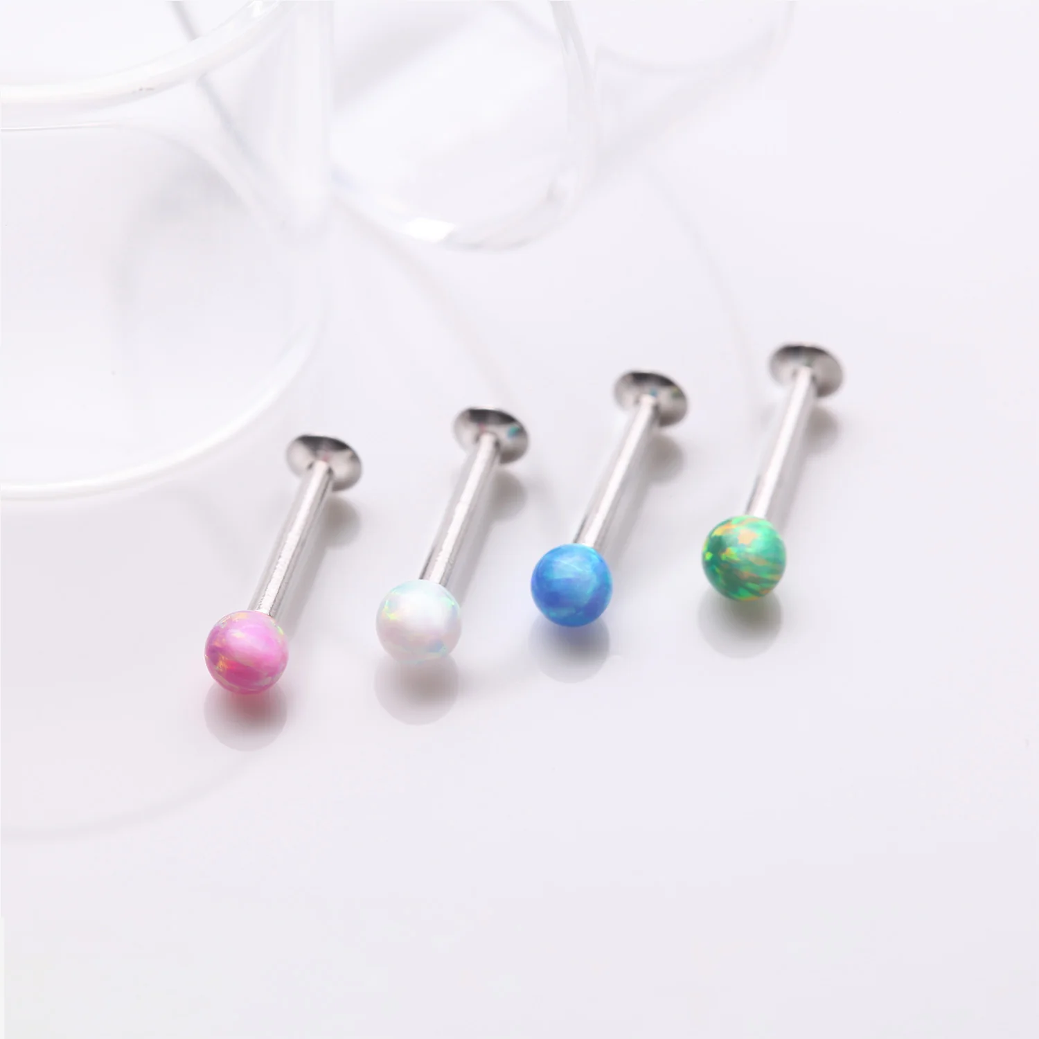 4 Pcs of Assorted Fire Opal Ball Top Internally Threaded Labret Flat Back Stud Package - Image 2