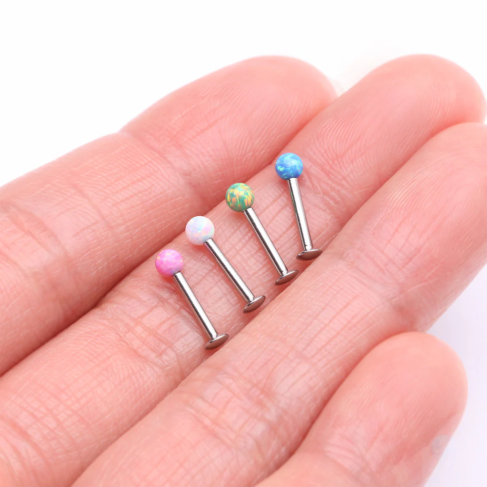 4 Pcs of Assorted Fire Opal Ball Top Internally Threaded Labret Flat Back Stud Package - Image 3