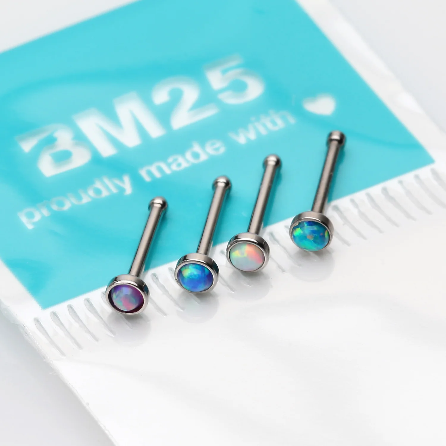 4 Pcs of Assorted Fire Opal Nose Stud Ring Pack - Image 2
