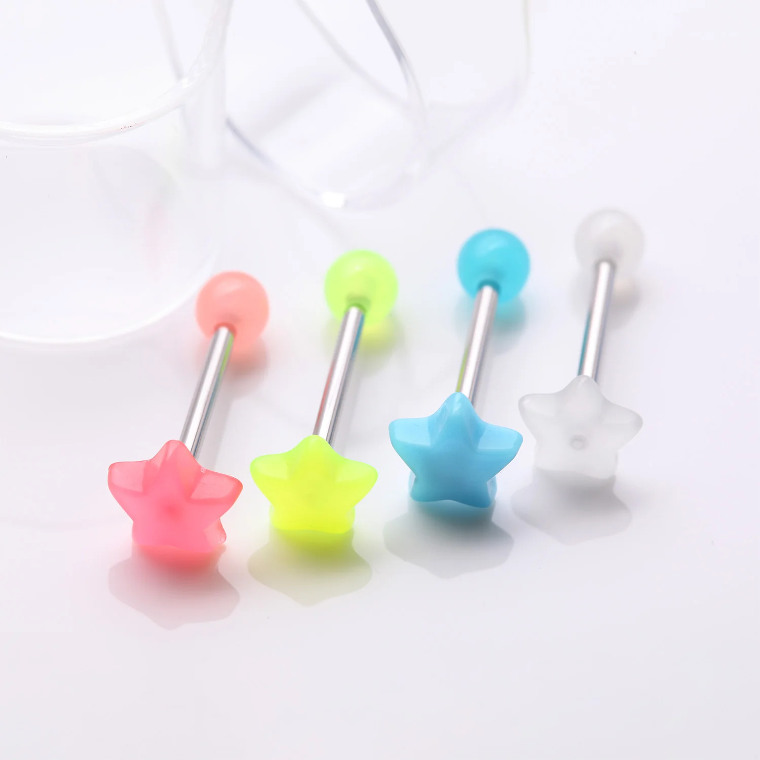 4 Pcs of Assorted Glow in the Dark Acrylic Star Barbell Package - Image 2