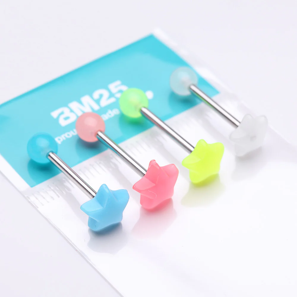 4 Pcs of Assorted Glow in the Dark Acrylic Star Barbell Package - Image 4