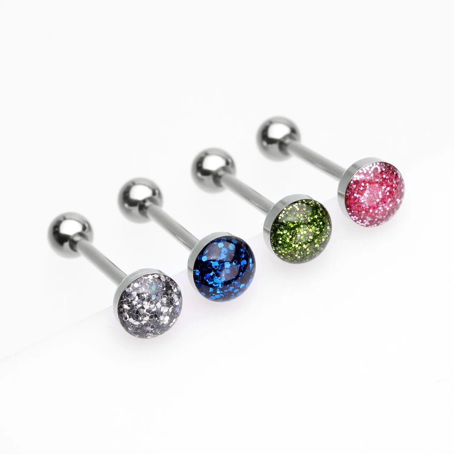 4 Pcs of Assorted Color Glitter Sparkle Top Steel Barbell Package