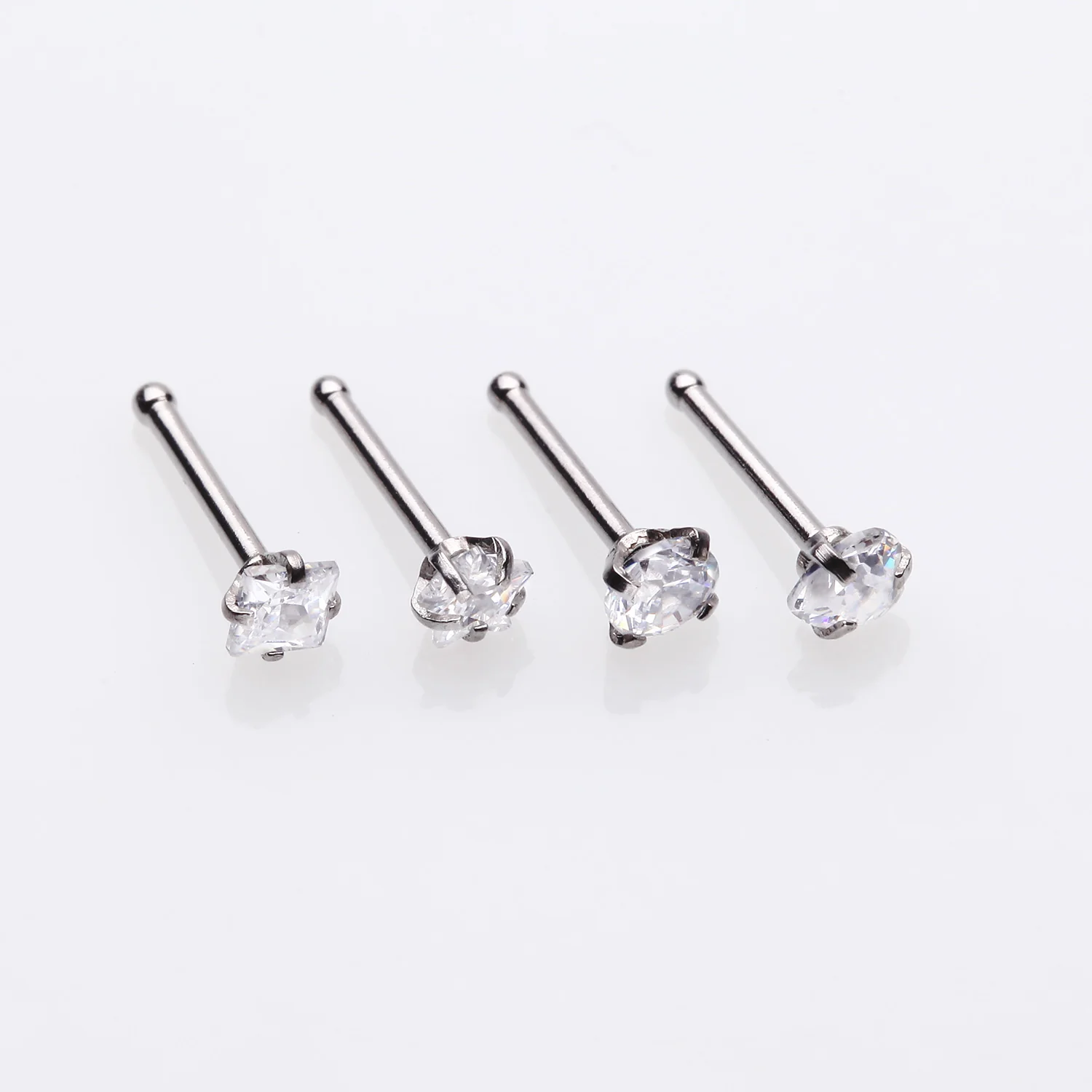 4 Pcs of Assorted Gemstone Prong Set Top Steel Nose Stud Ring Package