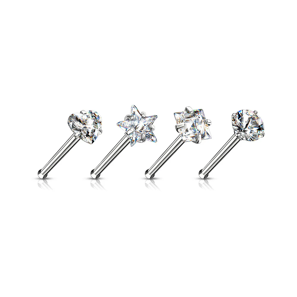 4 Pcs of Assorted Gemstone Prong Set Top Steel Nose Stud Ring Package - Image 3