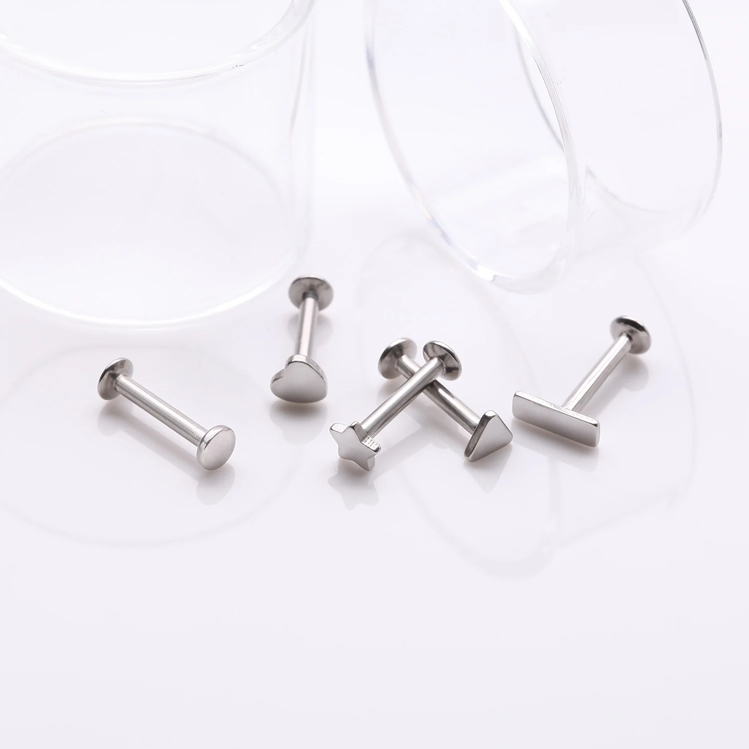 5 Pcs of Assorted Style Minimalistic Internally Threaded Labret Flat Back Stud Package - Image 2
