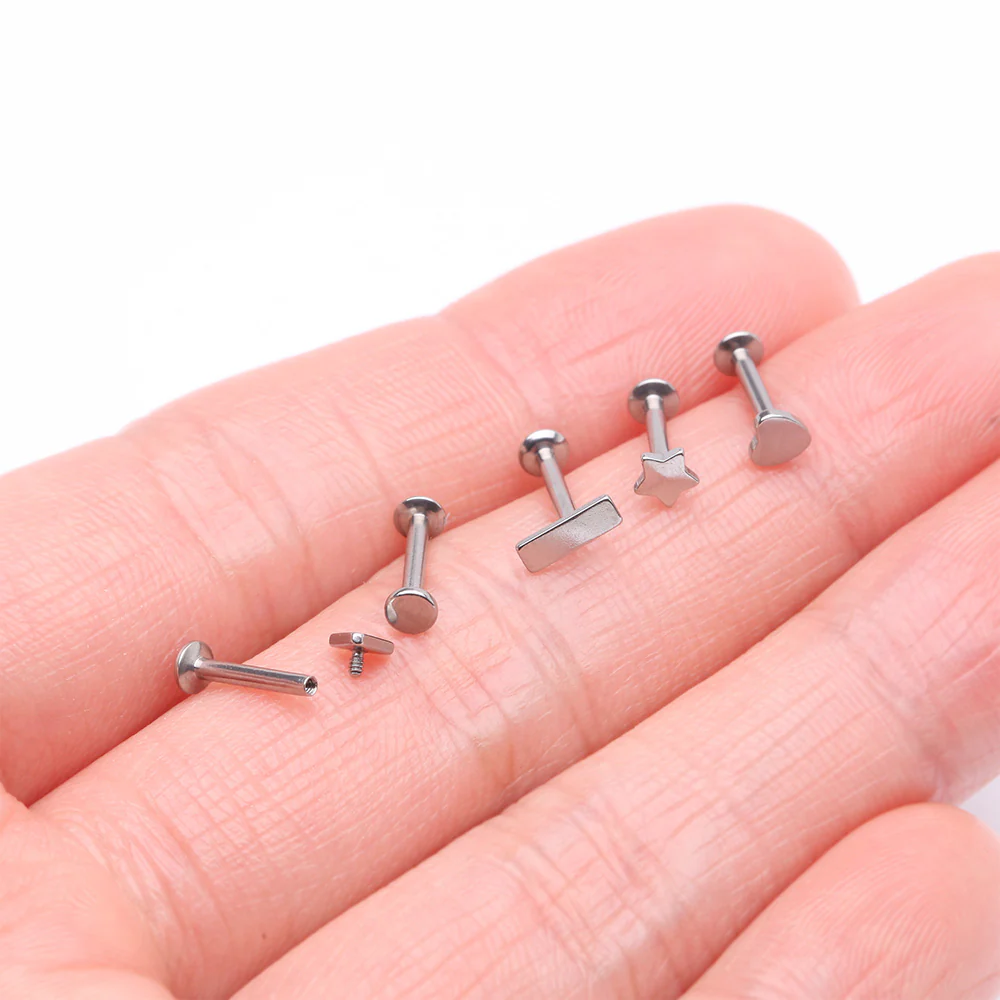5 Pcs of Assorted Style Minimalistic Internally Threaded Labret Flat Back Stud Package - Image 3