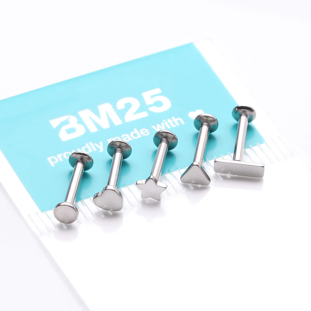 5 Pcs of Assorted Style Minimalistic Internally Threaded Labret Flat Back Stud Package - Image 4