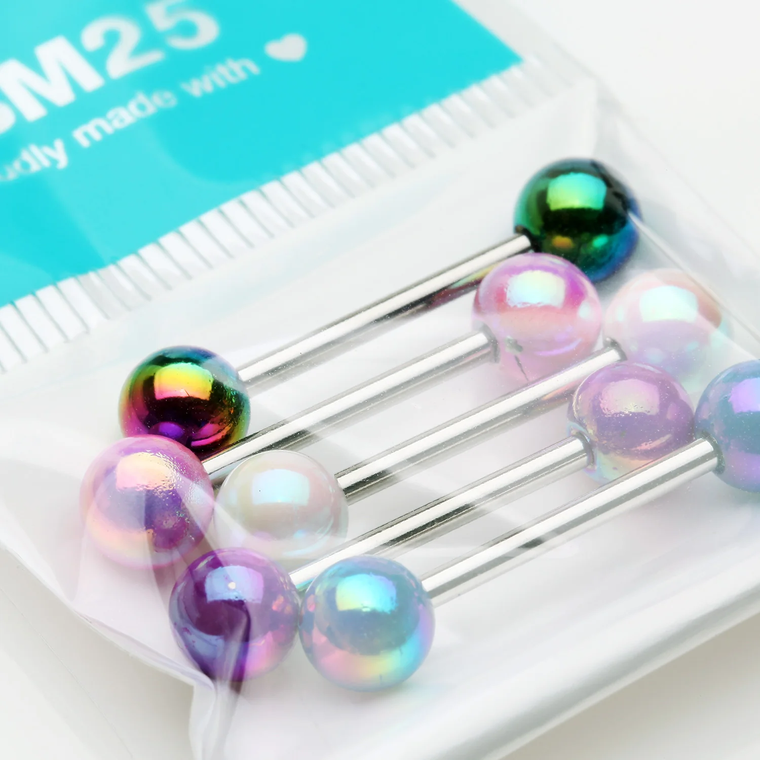 5 Pcs of Assorted Color Iridescent Metallic Coated Steel Barbell Package - Image 2