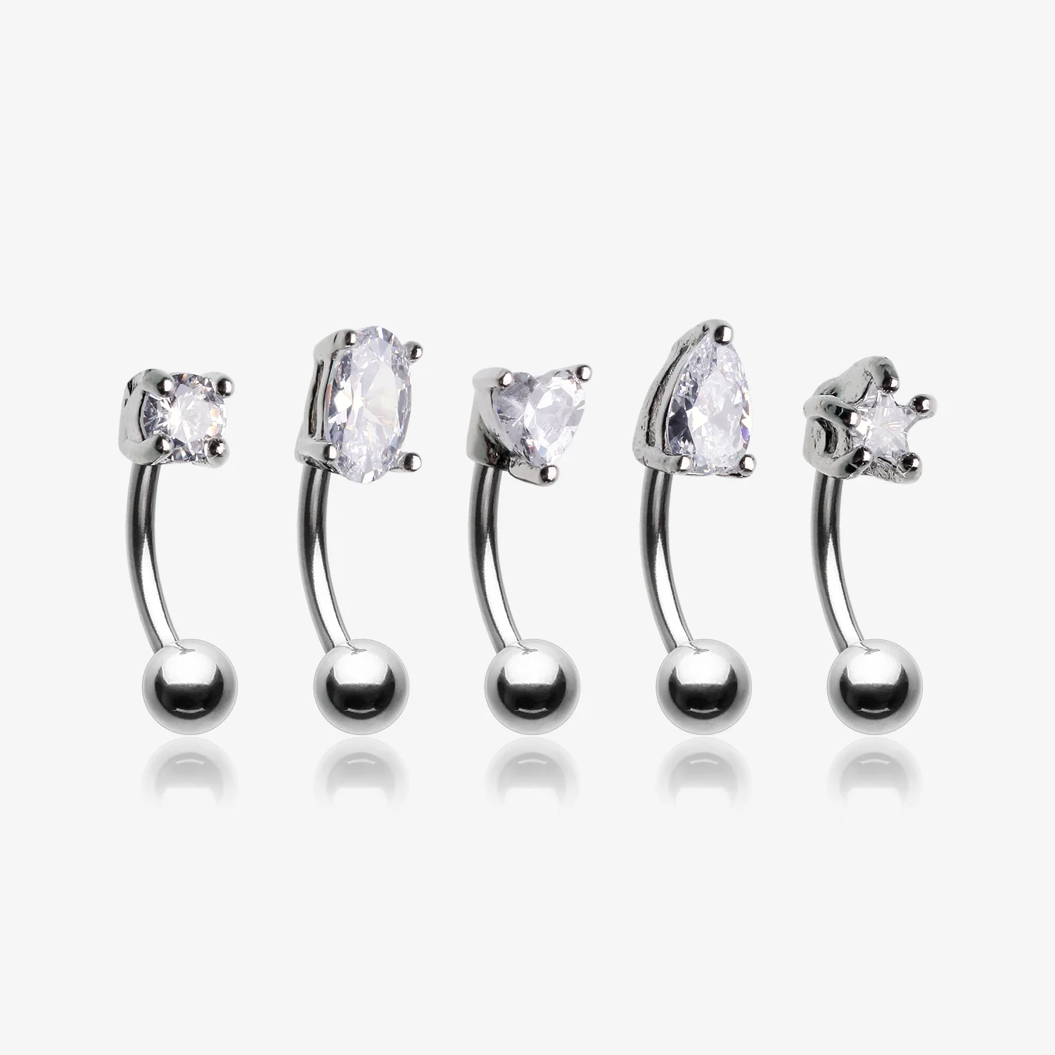 5 Pcs of Assorted Gemstone Prong Set Top Steel Curved Barbell Package