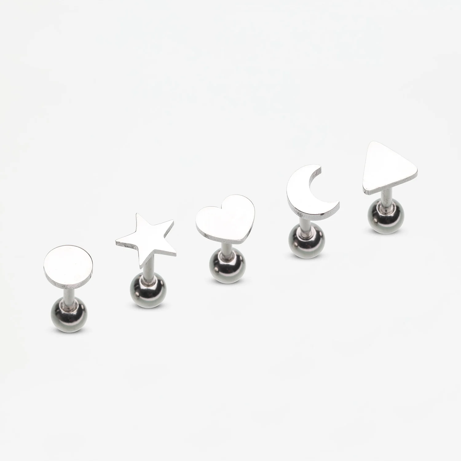 5 Pcs of Assorted Shapes Cartilage Tragus Barbell Earring Package