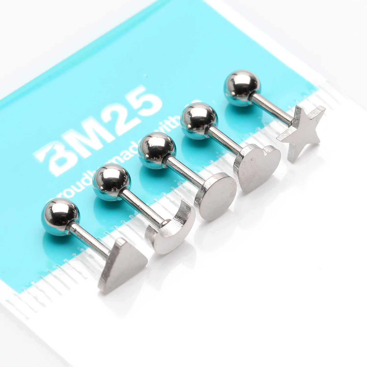 5 Pcs of Assorted Shapes Cartilage Tragus Barbell Earring Package - Image 2