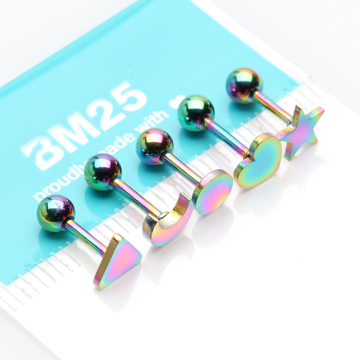 5 Pcs of Colorline Assorted Shapes Cartilage Tragus Barbell Earring Package - Image 2