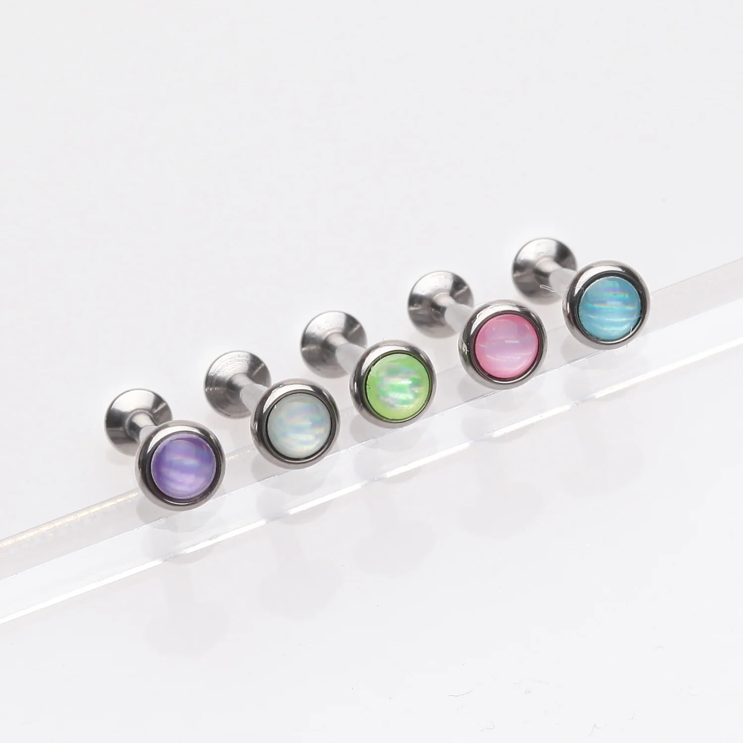 5 Pcs of Iridescent Revo Bezel Set Internally Threaded Labret Package