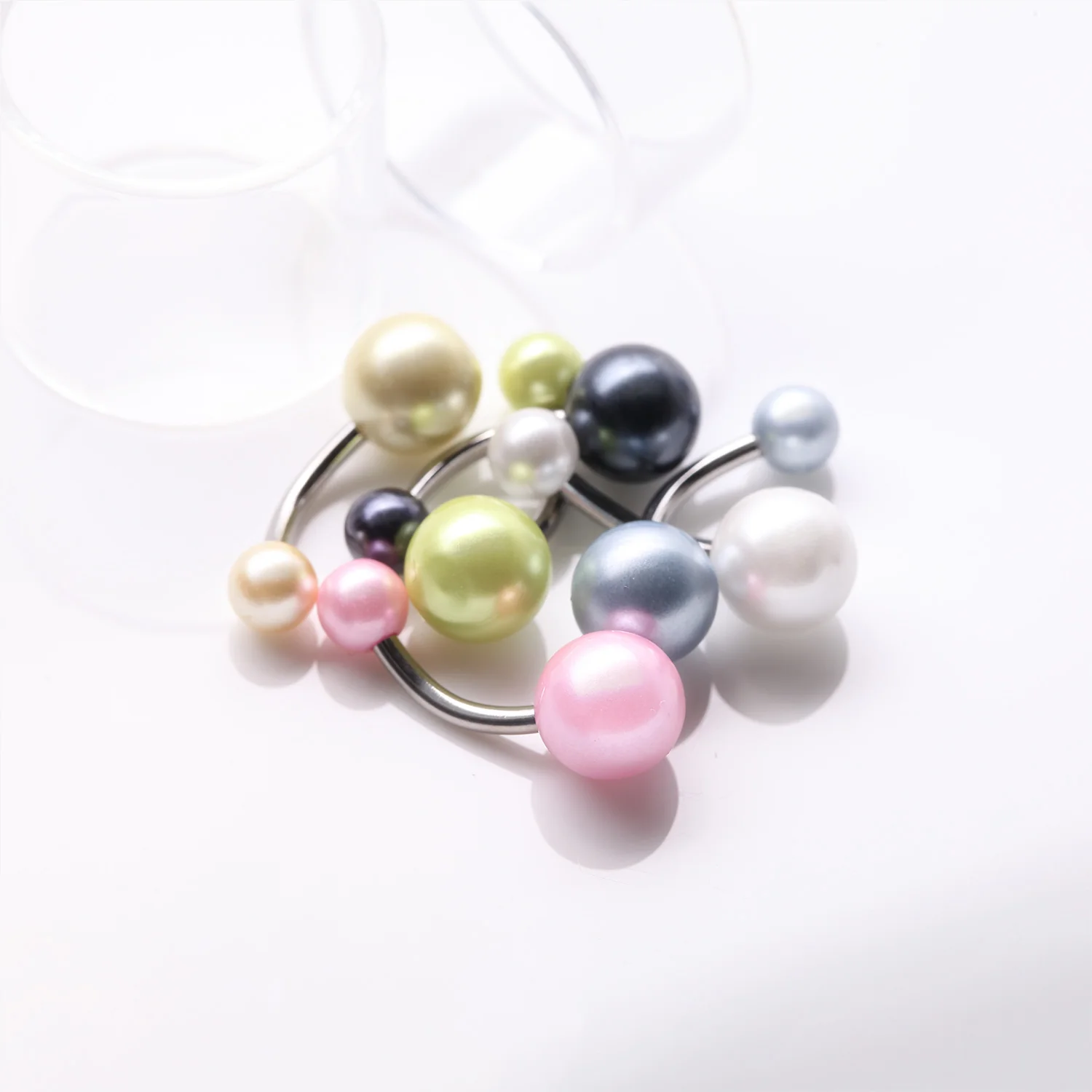 6 Pcs of Assorted Color Pearlescent Luster Ball Belly Button Ring Package - Image 2