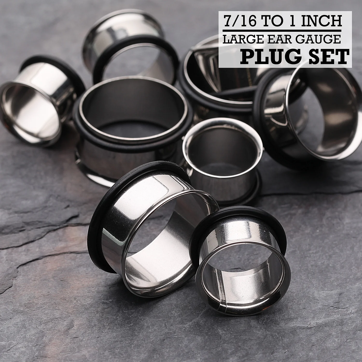 7/16" to 1 inch Single Flared Steel Ear Gauge Plug Set - Image 3