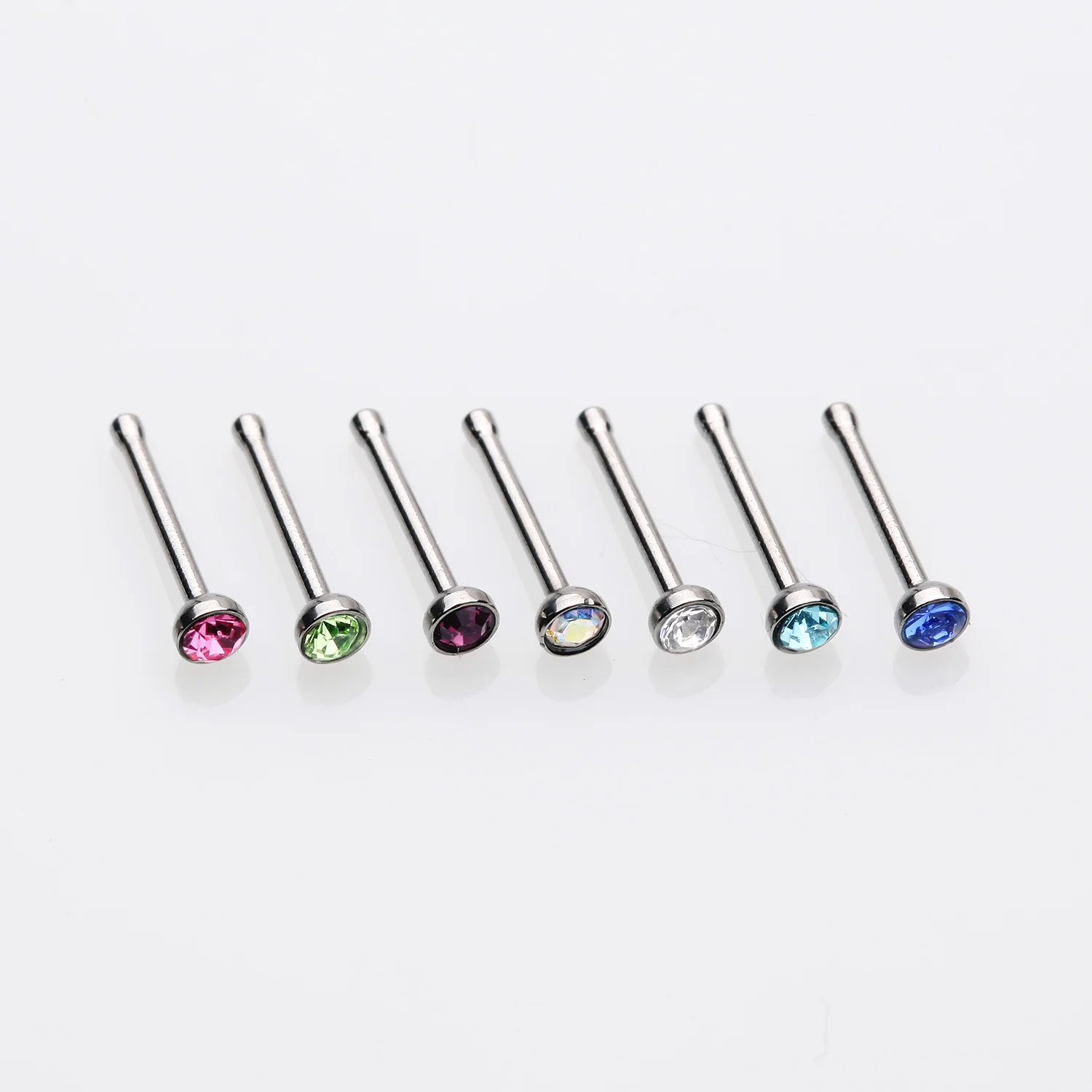 7 Pcs of Assorted Color Gemstone Steel Nose Stud Ring Package