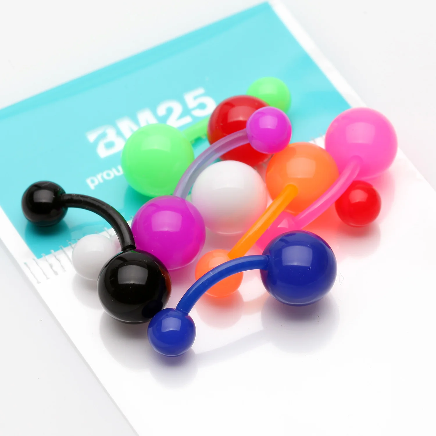 8 Pcs of Assorted Basic Bio-Flexible Solid Acrylic Belly Button Ring Package - Image 2