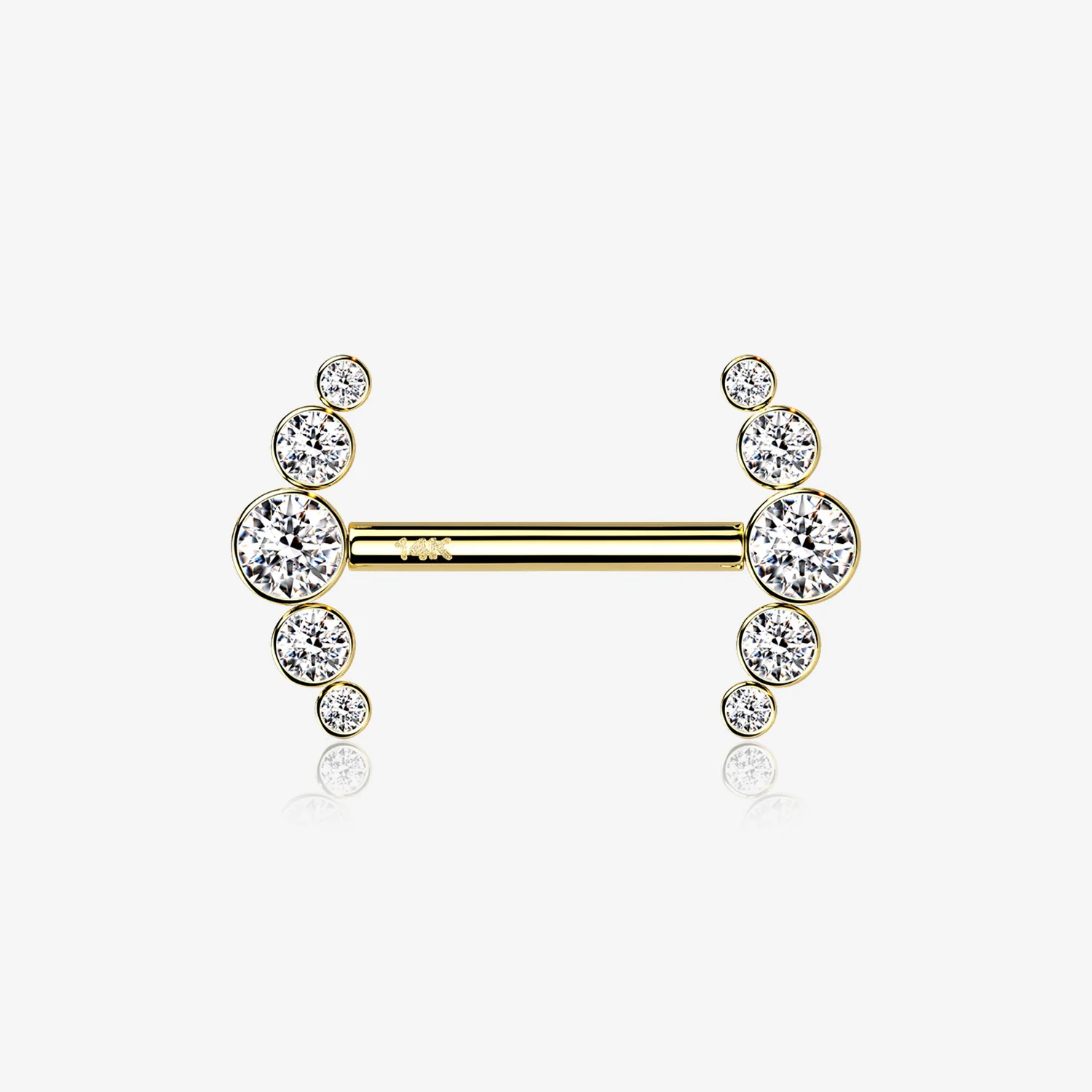 A Pair of 14 Karat Gold OneFit Threadless Sparkle Ray Multi-Gem Nipple Barbell