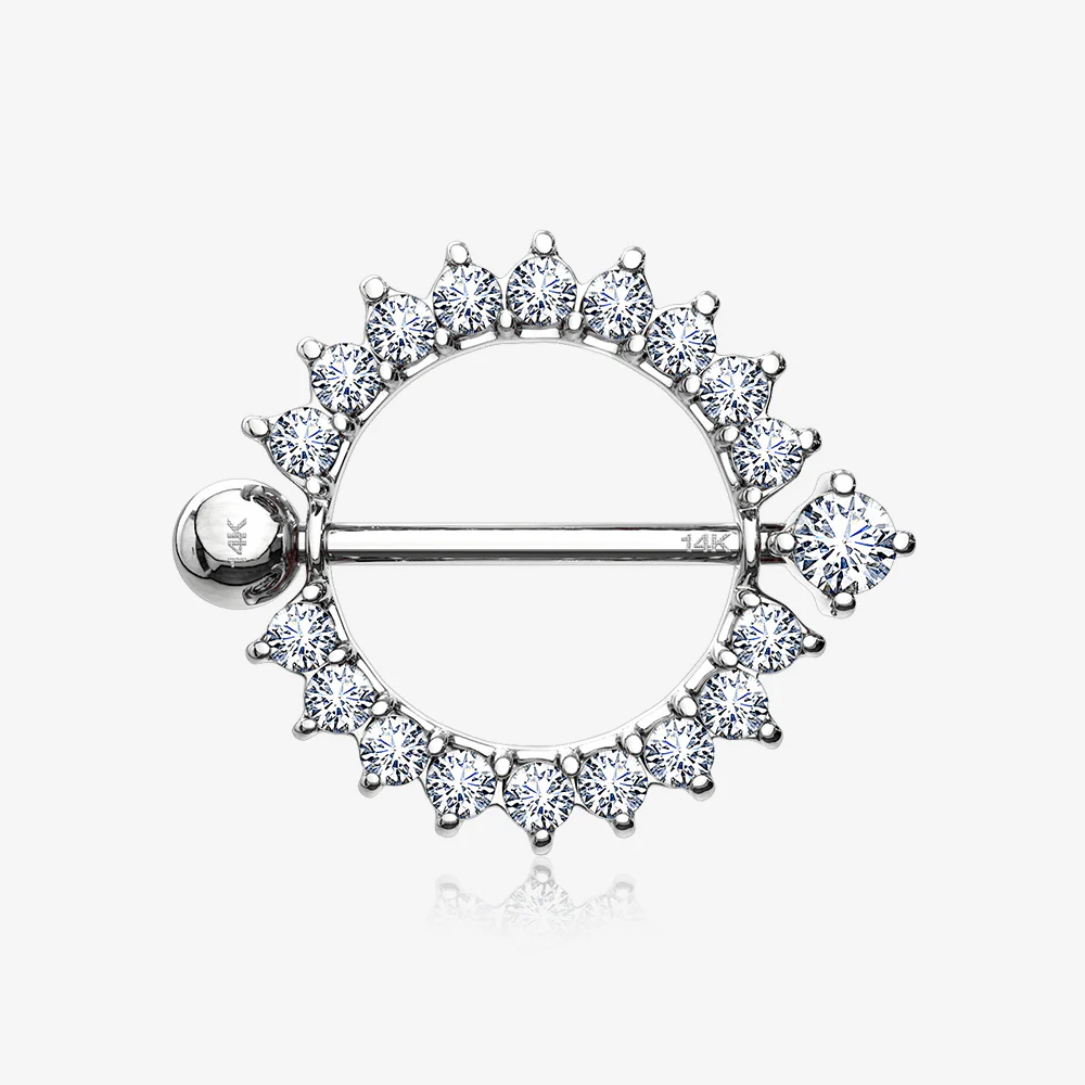 A Pair of 14 Karat White Gold Glistening Sunburst Sparkles Nipple Shield Ring
