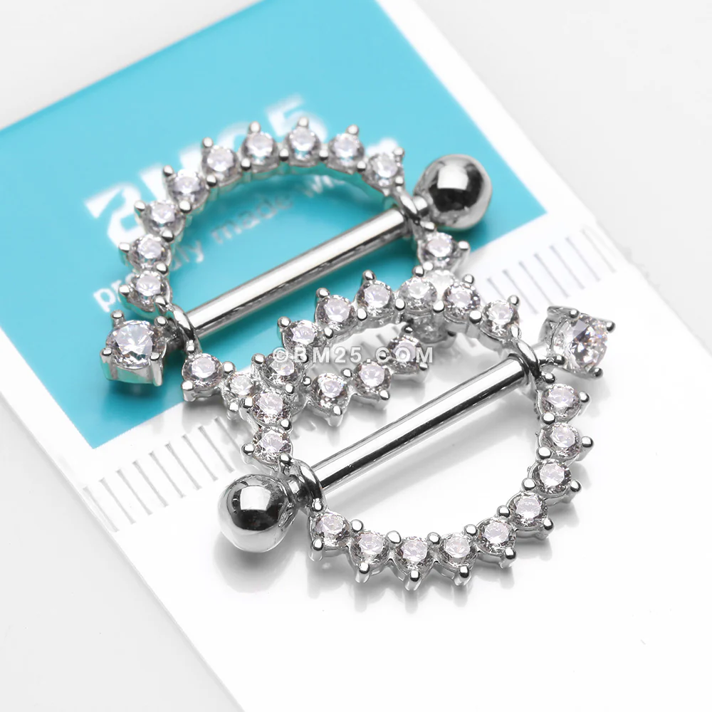 A Pair of 14 Karat White Gold Glistening Sunburst Sparkles Nipple Shield Ring - Image 3